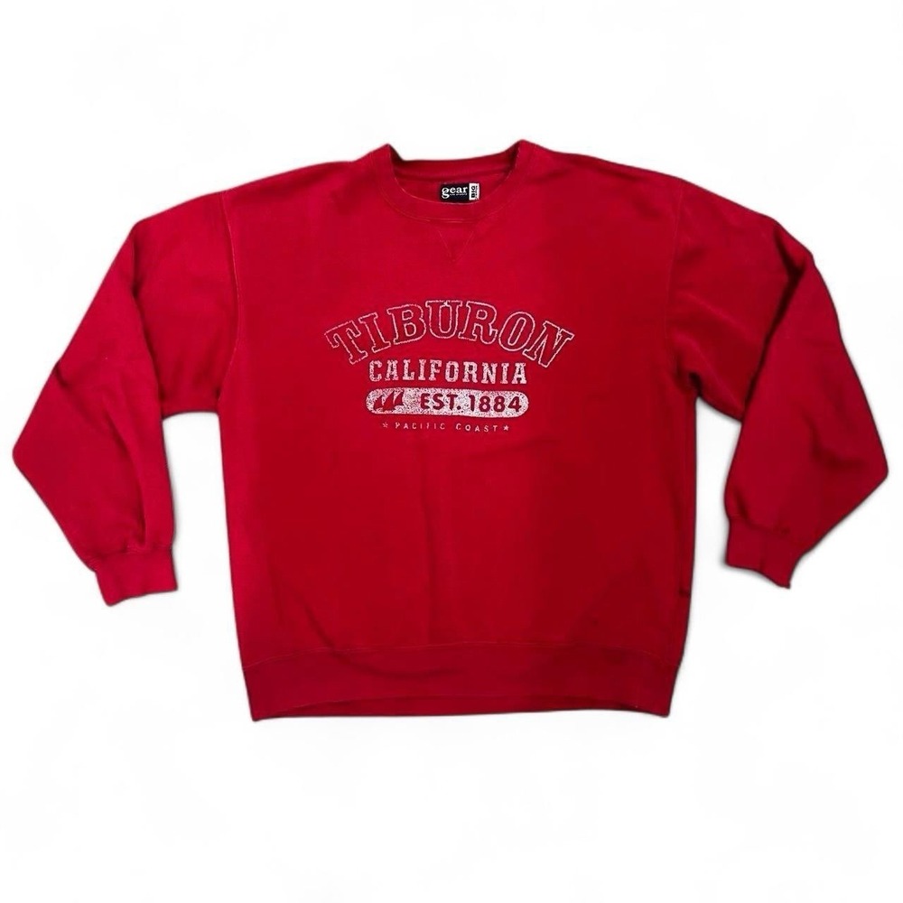 Faded And Distressed Red Tiburon Crew Neck Men's Size Large Y2K Surf Skate